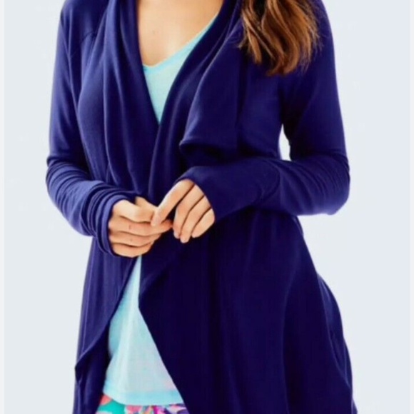 Lilly Pulitzer Elyssa Wrap Knit Cardigan Sweater Navy XXS - Picture 1 of 9